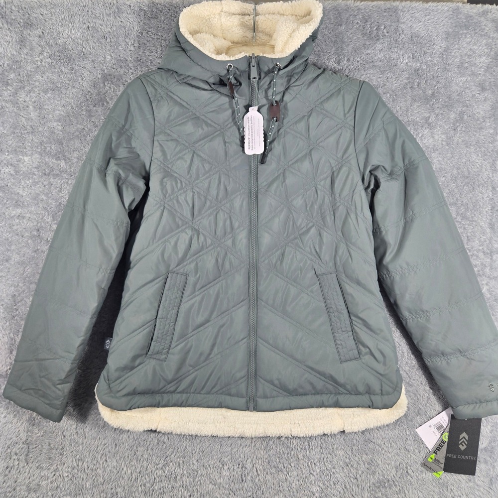 Free Country Women Cyprus Green Quilted Sherpa Lined Hooded Jacket Small - Picture 1 of 6